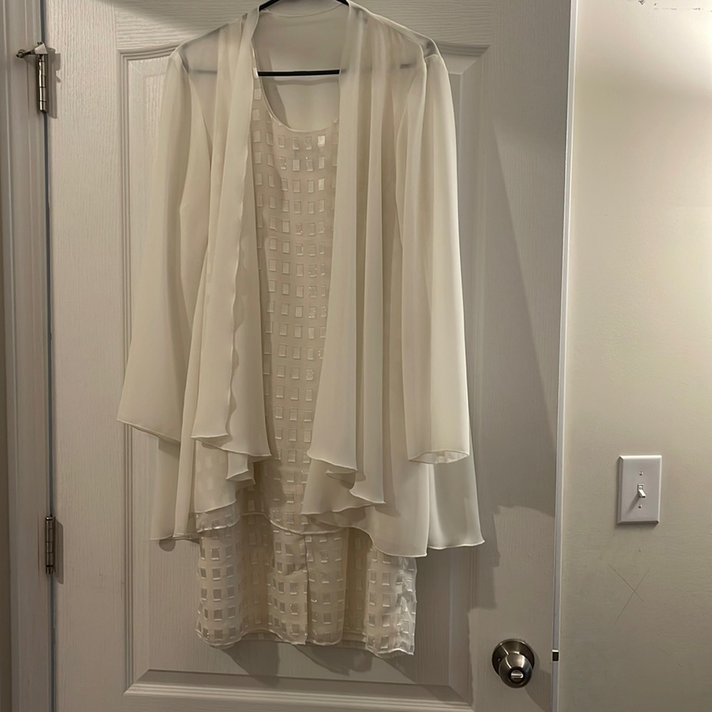 White and some gold trim dress